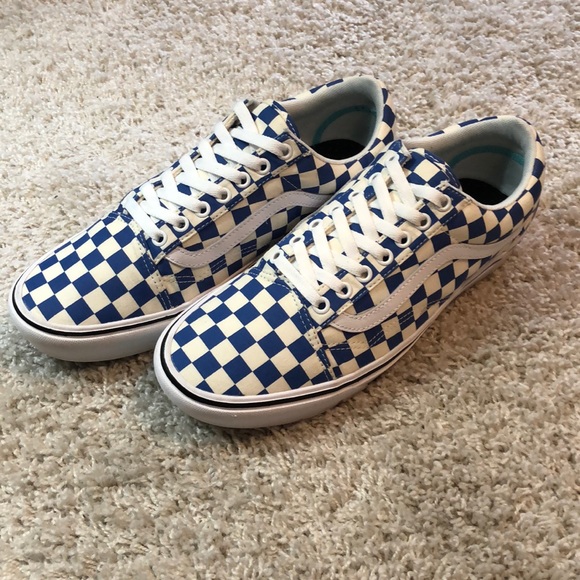 old skool blue checkerboard vans